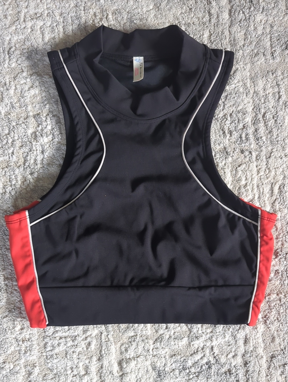 FP Movement Black High-Neck Crop Top with Red Side Panels Size Small